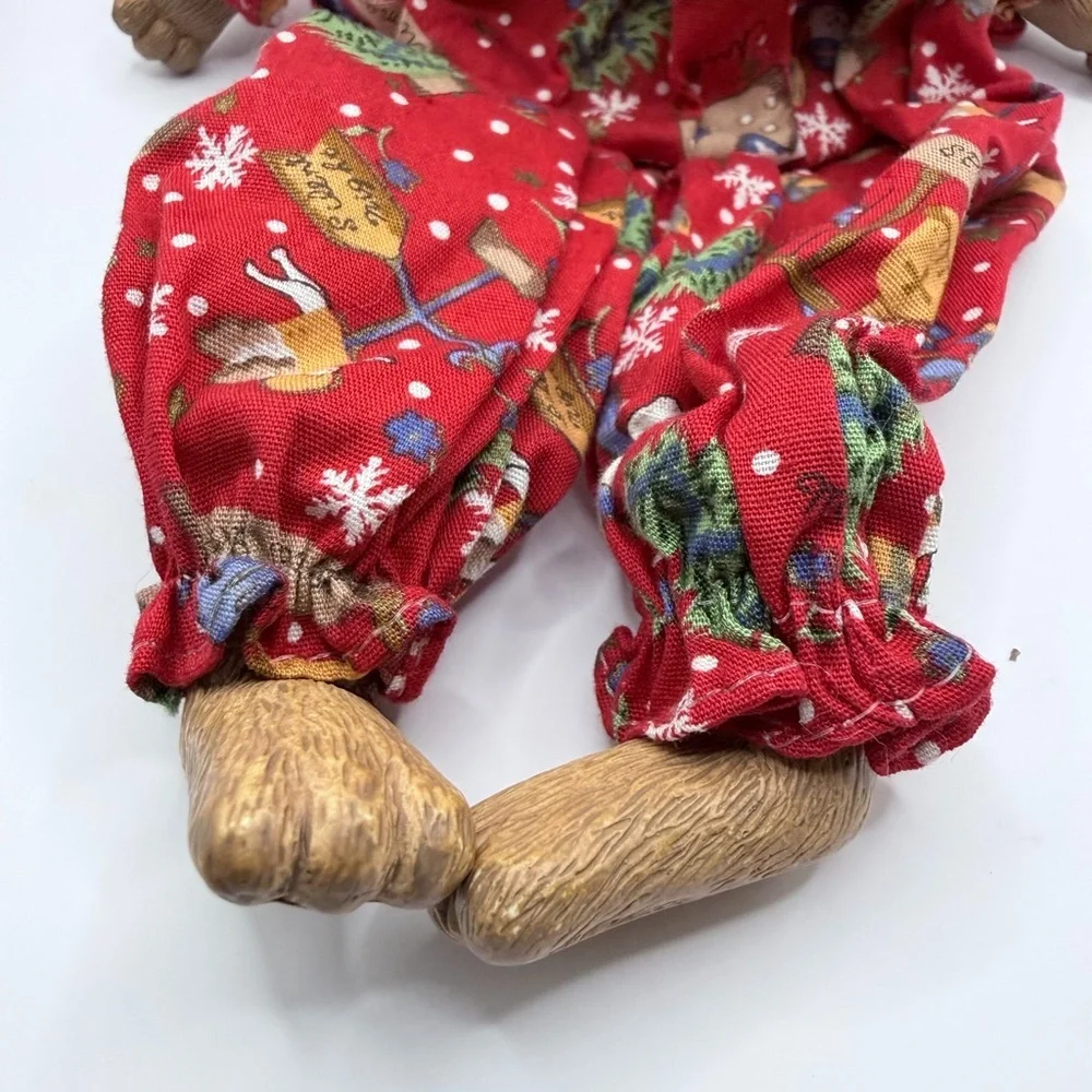 Christmas Bunny Shelve Sitter Ceramic Figurine with Lace Bow Cottage Core Decor